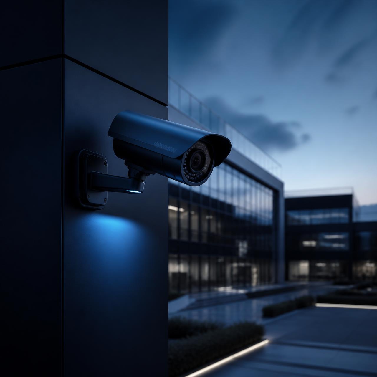Premium CCTV camera on modern commercial building